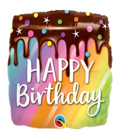18'' BDAY RAINBOW DRIP CAKE SQ BALLOON