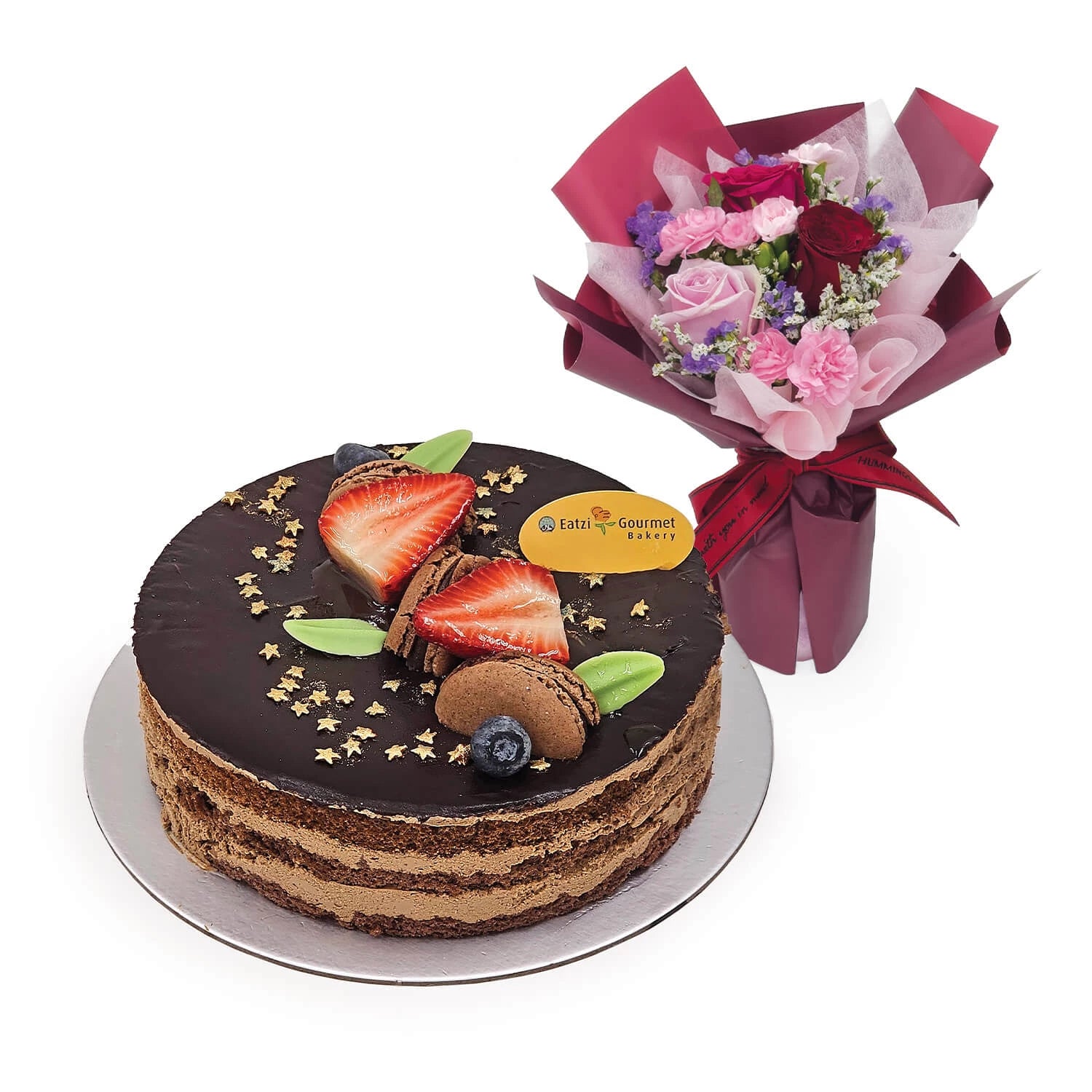 Jolly Celebration (Royal Chocolate Mousse Cake + Bouquet)