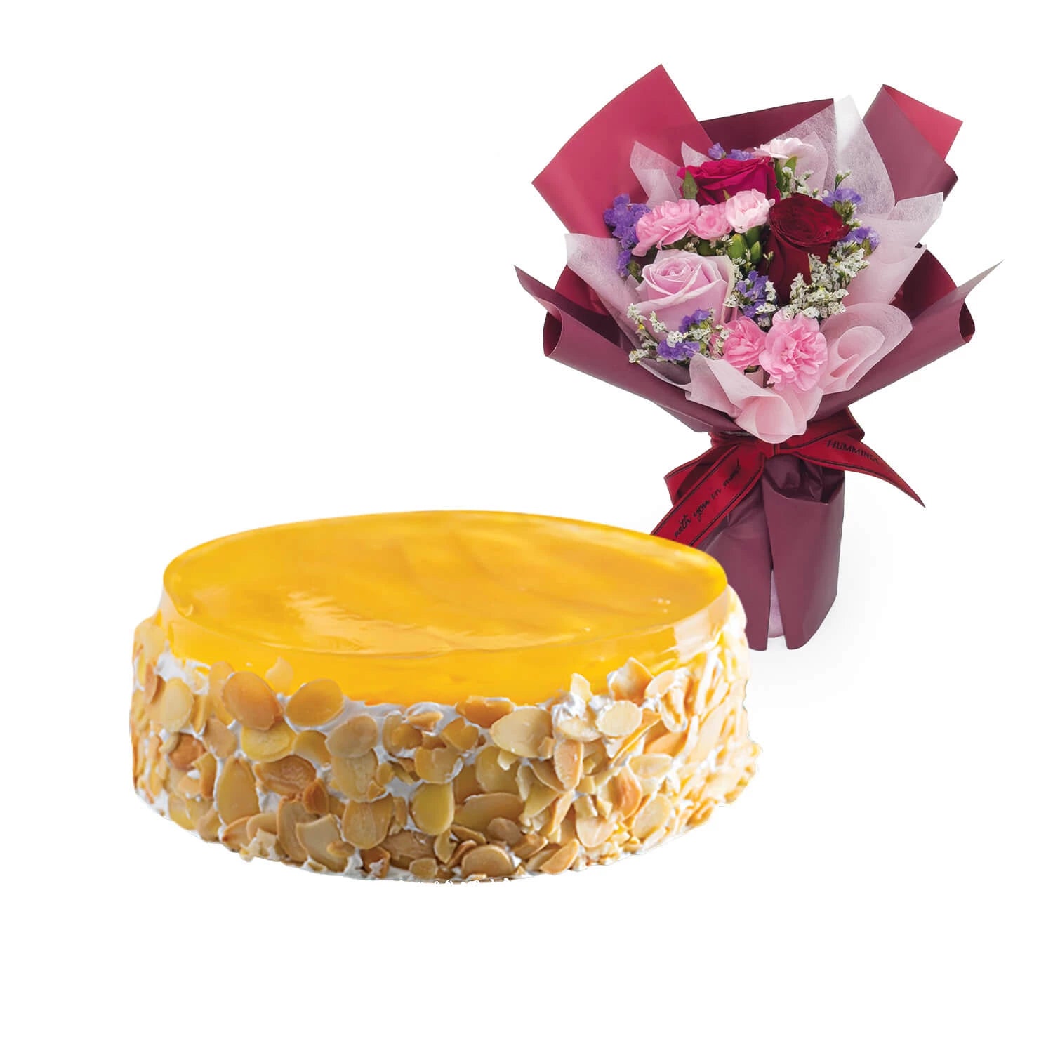 Jolly Celebration (Mango Mousse Cake + Bouquet)