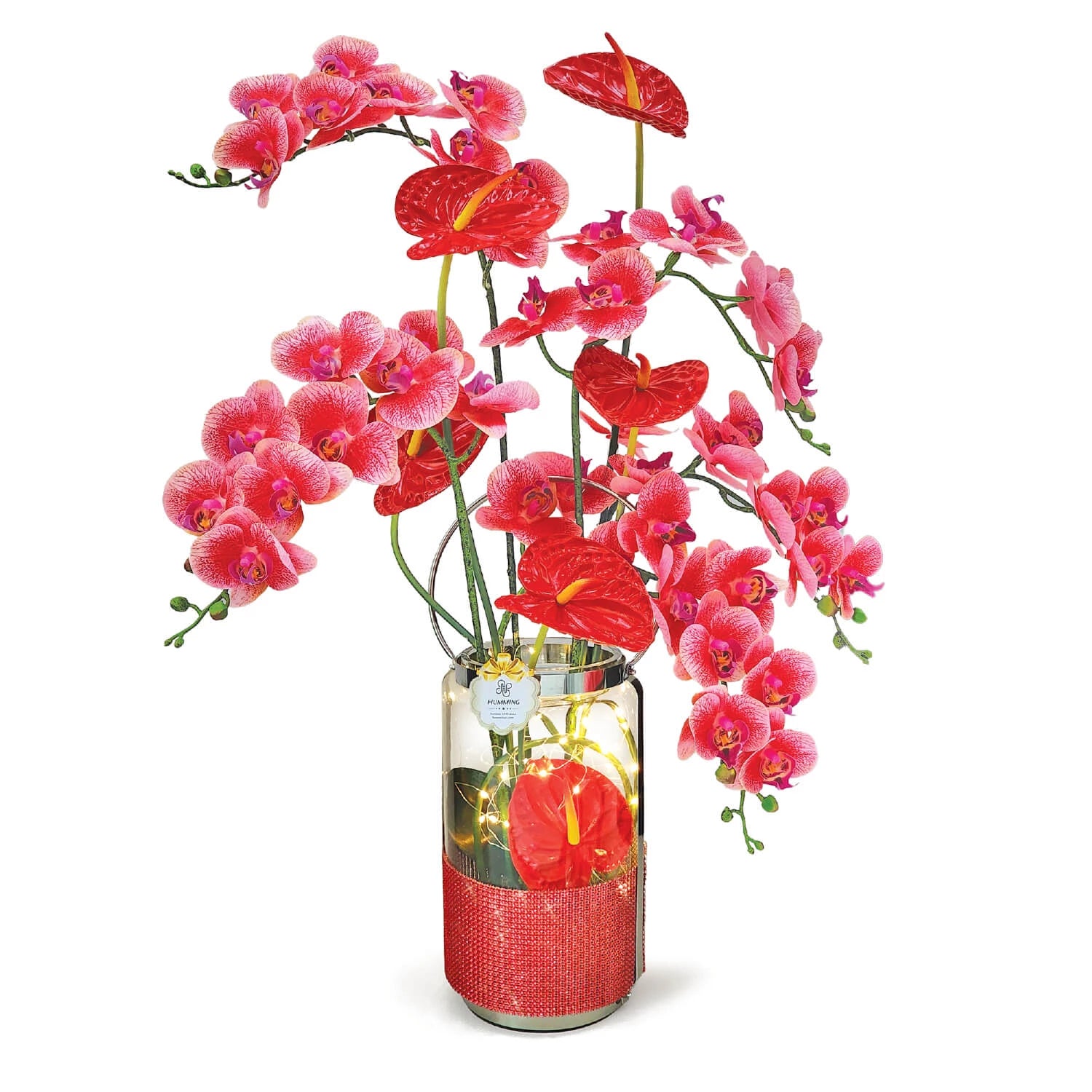 Ruby Serenade Artificial Flowers Table Arrangement
