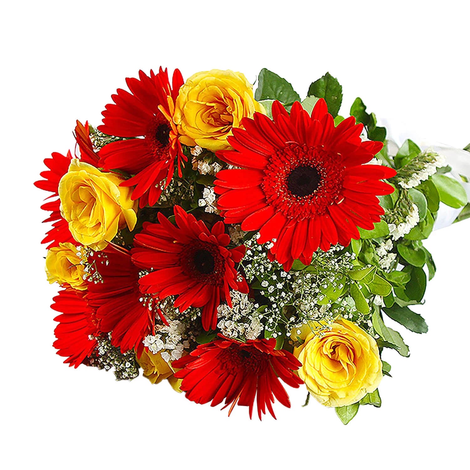 Bouquet Of Red Gerberas And Yellow Roses