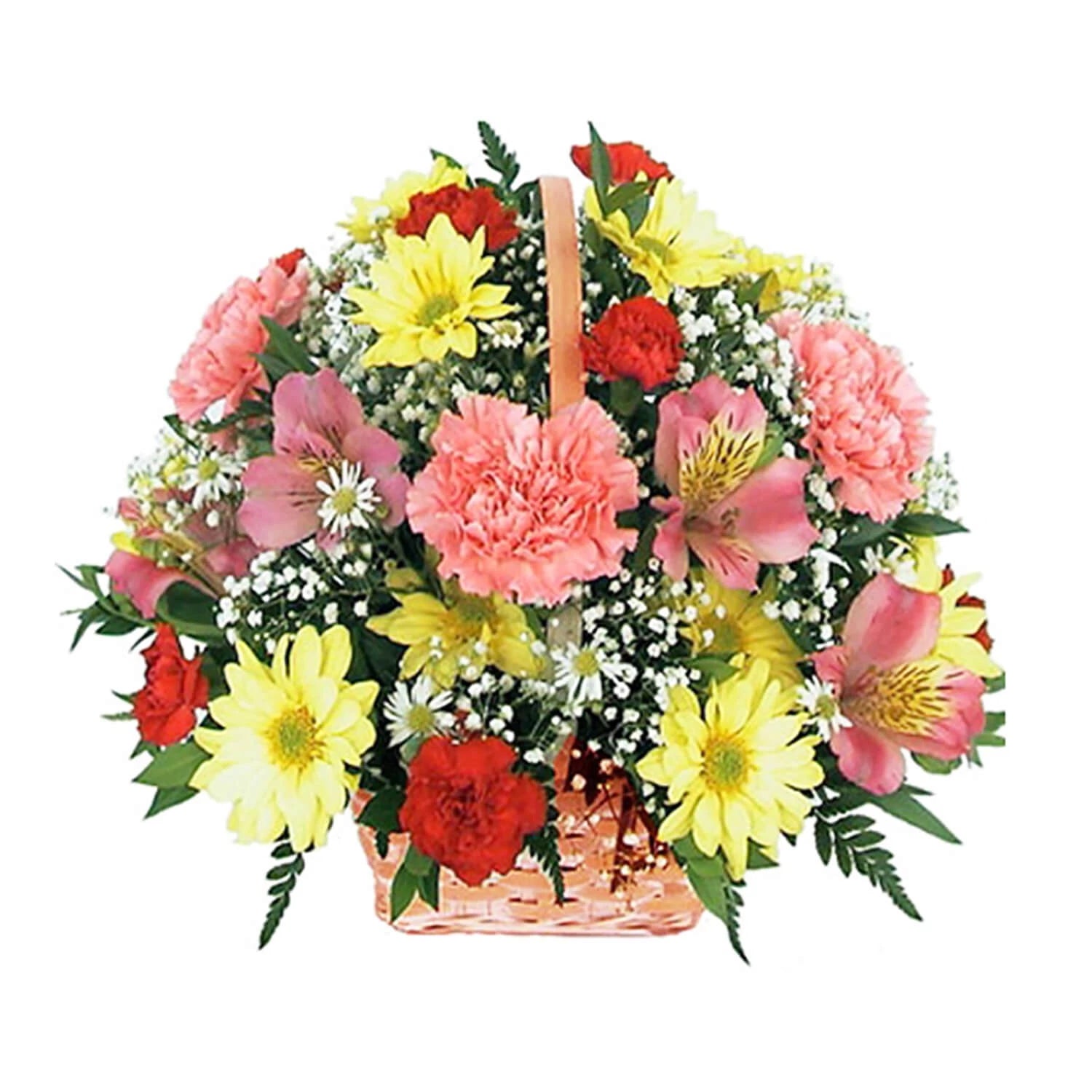 Basket Of Yellow And Pink Flowers