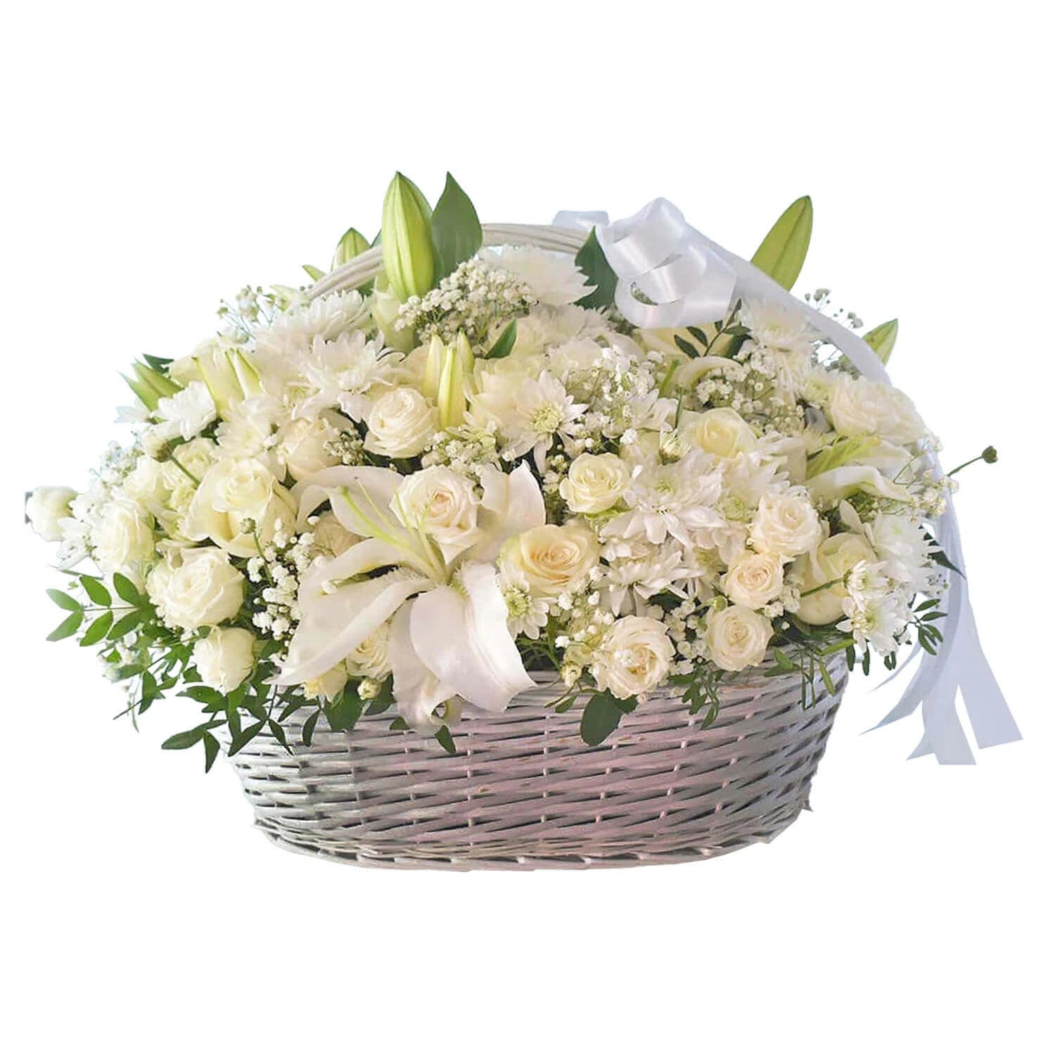 White Flowers Condolence In Basket