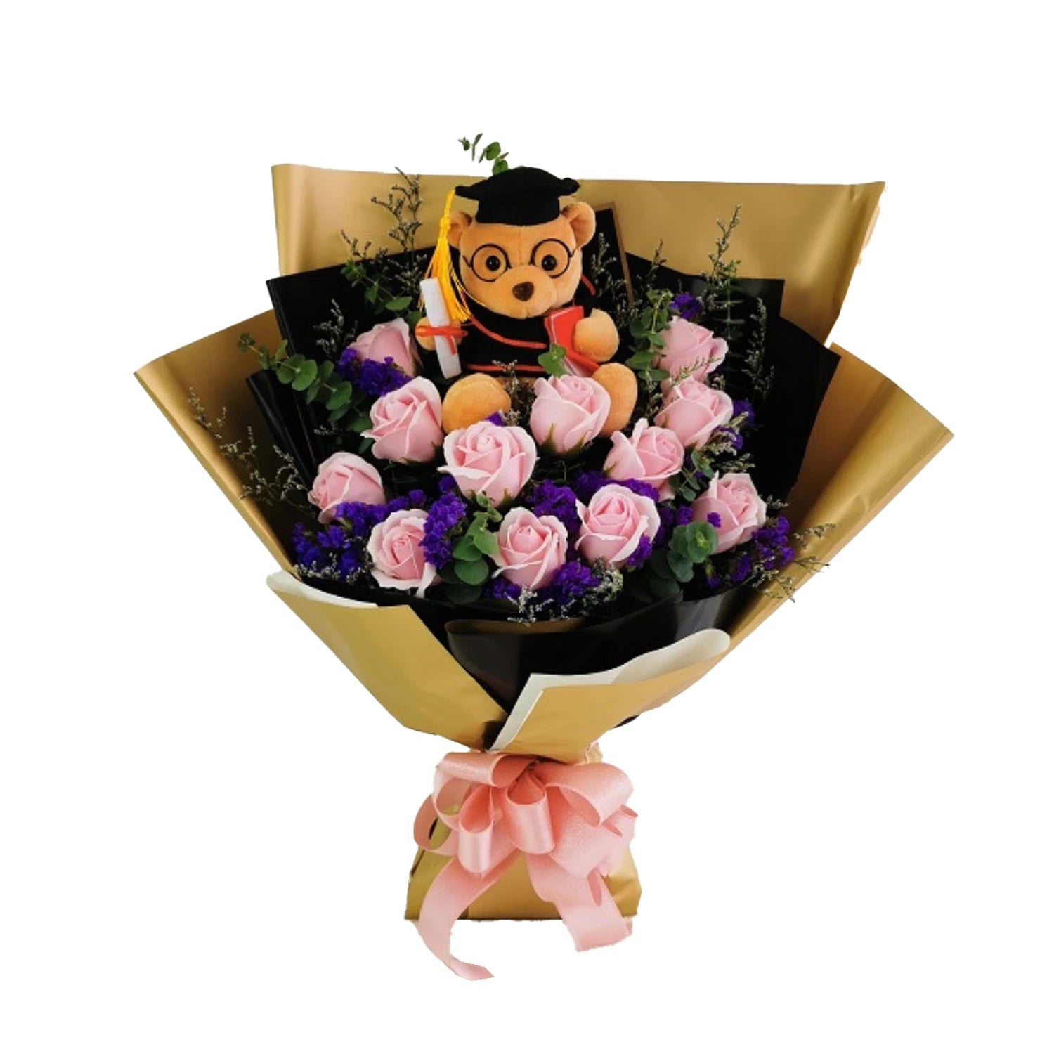 Happy Graduation Bear Soap Flower Hand Bouquet