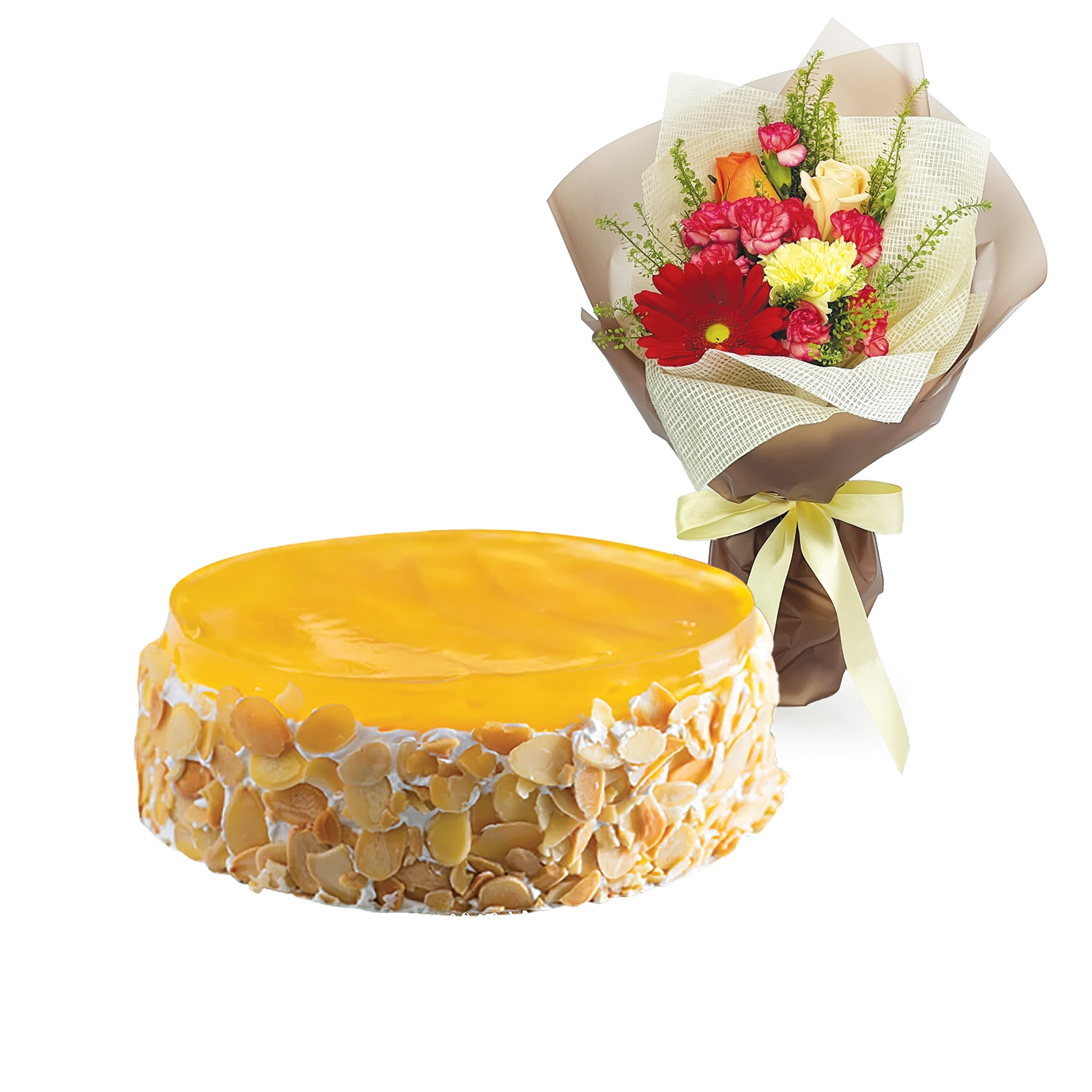 Jolly Celebration (Mango Mousse Cake + Bouquet)