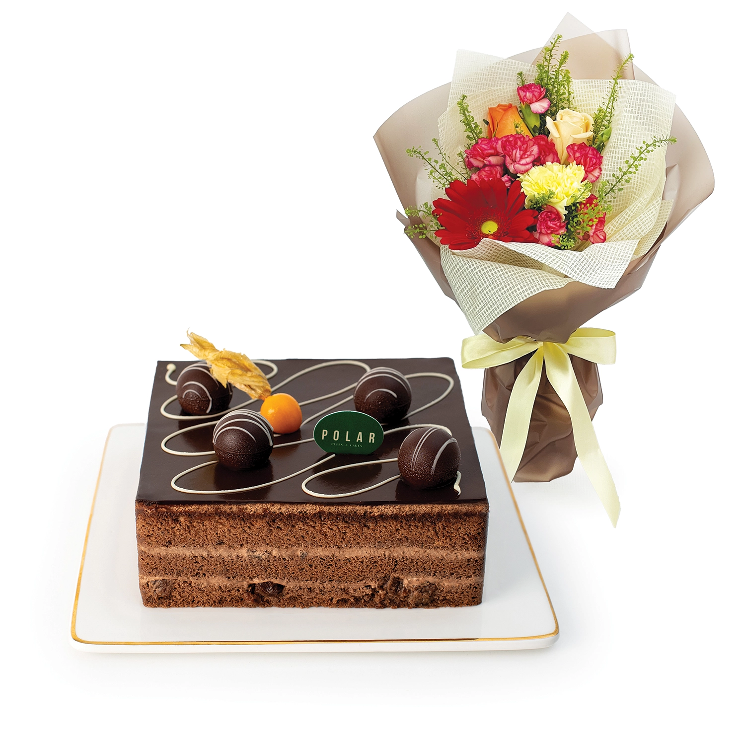 Joyful Indulgence (Polar Cake Chocolate Truffle Cake + Bouquet)