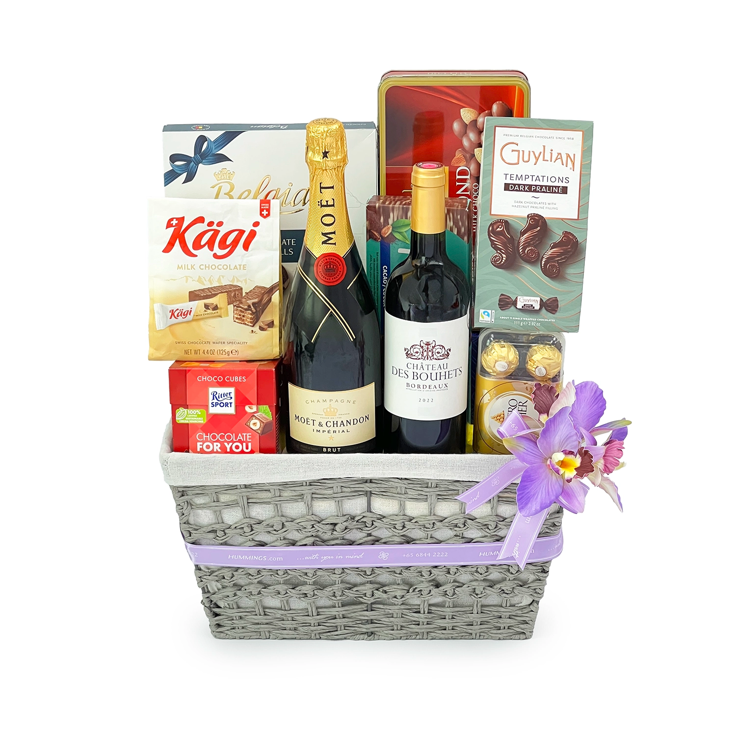 Delightful Deluxe Gourmet Food Hamper (with Champagne and Red Wine)