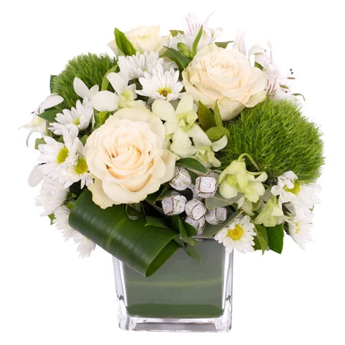 Stunning White & Green Blooms Flower Vase