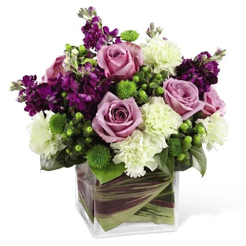 White and Purple Blooms Flower Vase